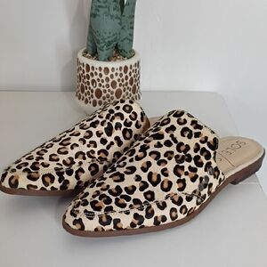 Sole Society Size 7 Cheetah Print Pointed Toe Mules Tan Black Leather Calf Hair